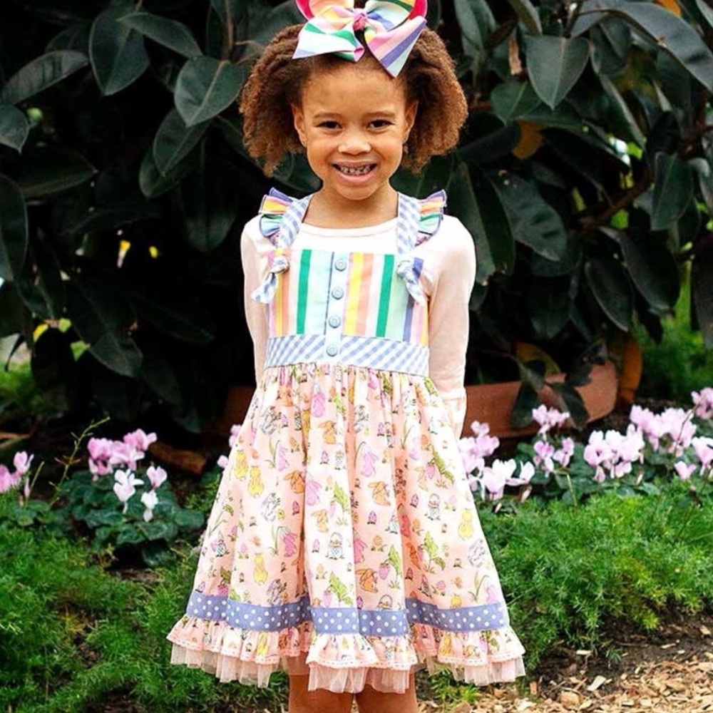 Matilda Jane Lets go together‎ Bunny Up Knot Dress Girls Size 12 Easter Rainbow